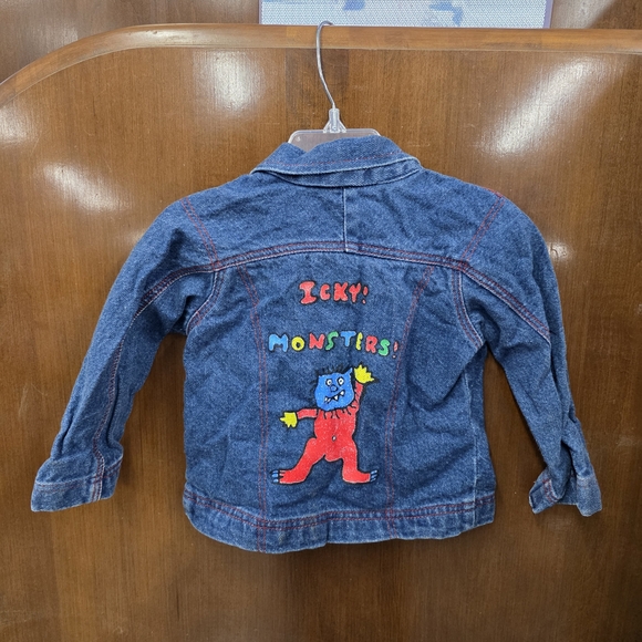 Vintage Lee Kids Denim Jacket with Red Buttons And "Icky Monsters" Design - Picture 4 of 5